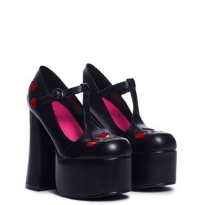 DOLLS KILL black and red hearts platform heels